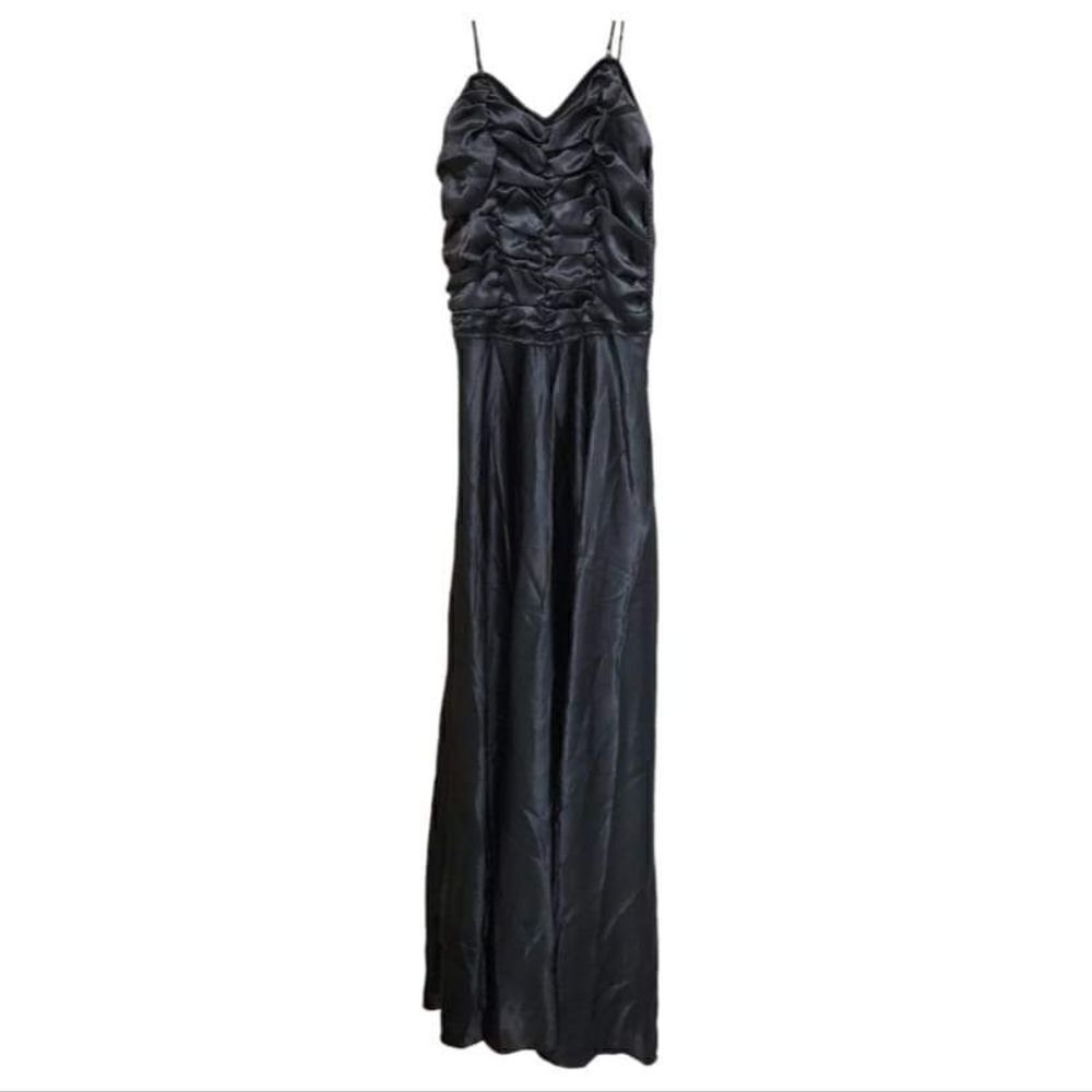 90s Victoria’s Secret Black Satin Ruched Vintage Maxi Gown Slip Dress M  Prom